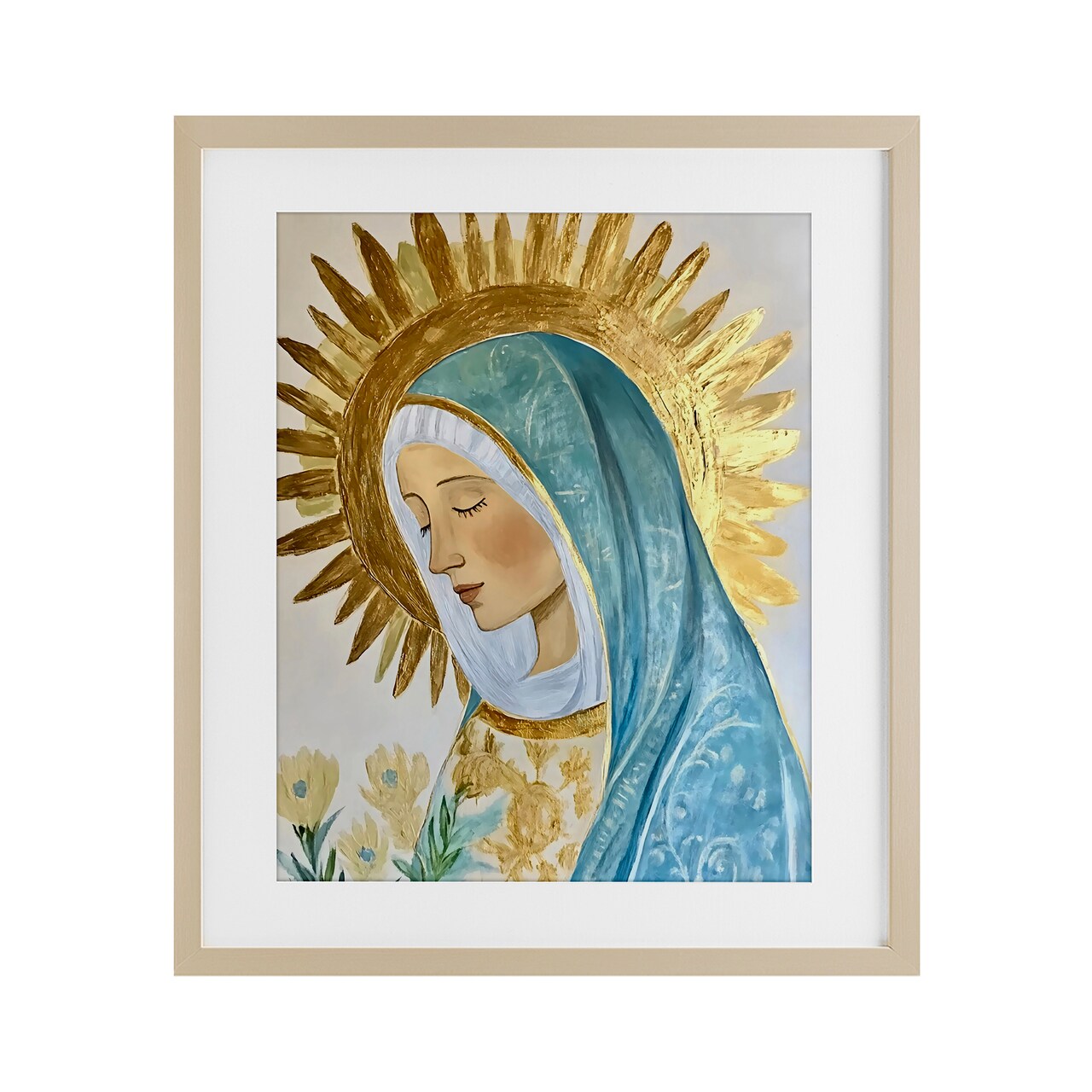 Stupell Industries Holy Mary In Gold Framed Print Under Glass, design by Franklyn Gregory